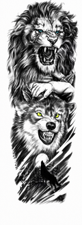 Lion & Wolf Temporal Tattoo