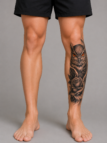 Rose Owl Temporal Tattoo