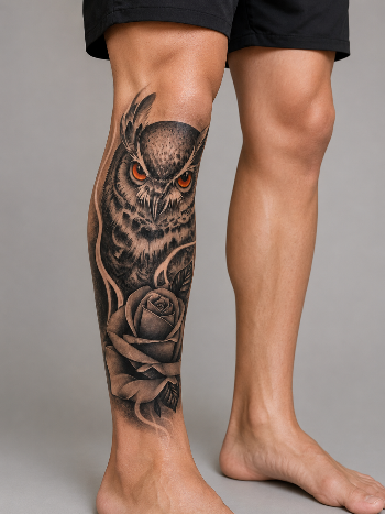 Rose Owl Temporal Tattoo