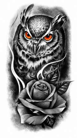 Rose Owl Temporal Tattoo