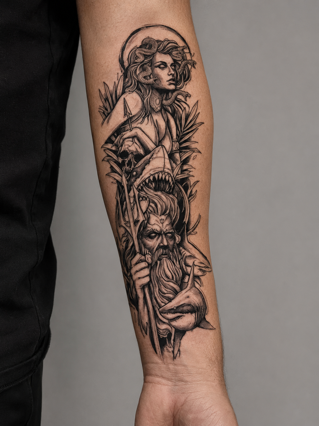 Medusa & Poseidon Temporal Tattoo