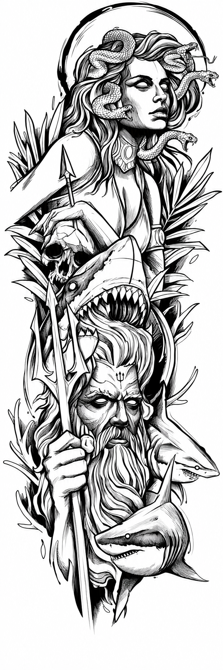Medusa & Poseidon Temporal Tattoo