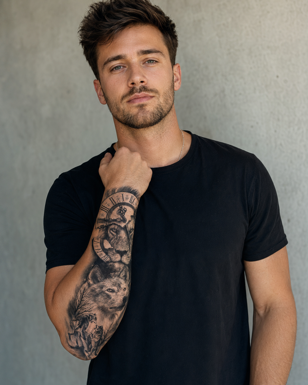 Wolfs and Lion Temporal Tattoo