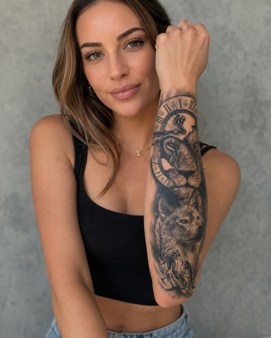 Wolfs and Lion Temporal Tattoo