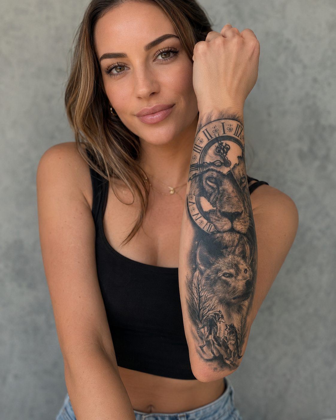 Wolfs and Lion Temporal Tattoo